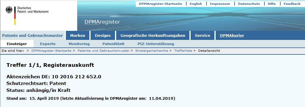DPMARegister – Ansicht Teil 1