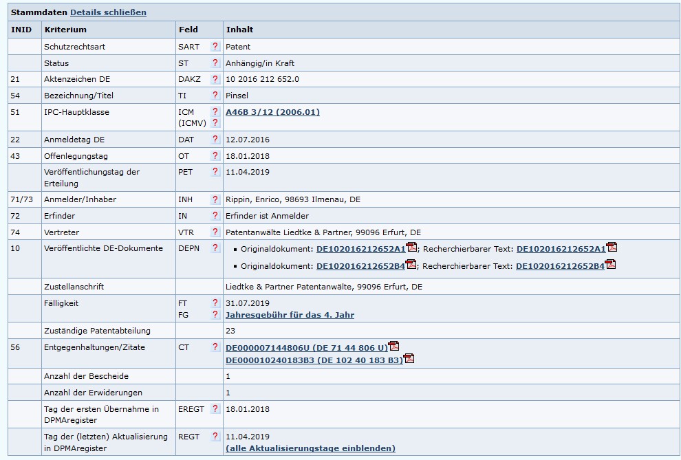 DPMARegister – Ansicht Teil 2